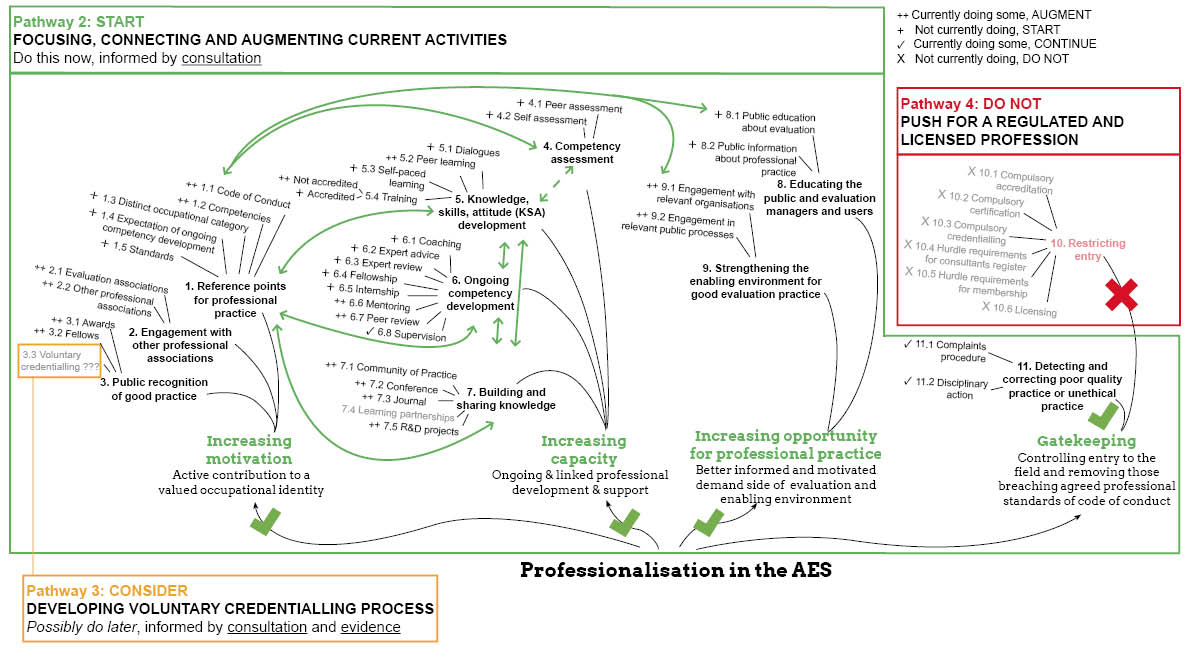 A chart showing pathways to professionalisation in the Australian Evaluation Society
