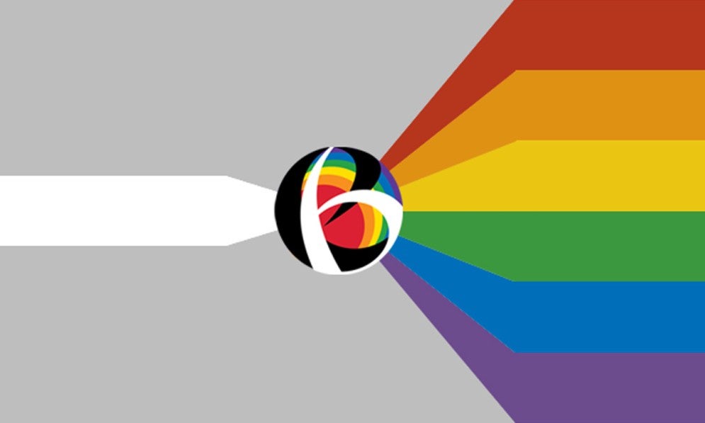 The BetterEvaluation logo acts as a prism, with white light entering on the left and a rainbow spectrum exiting on the right