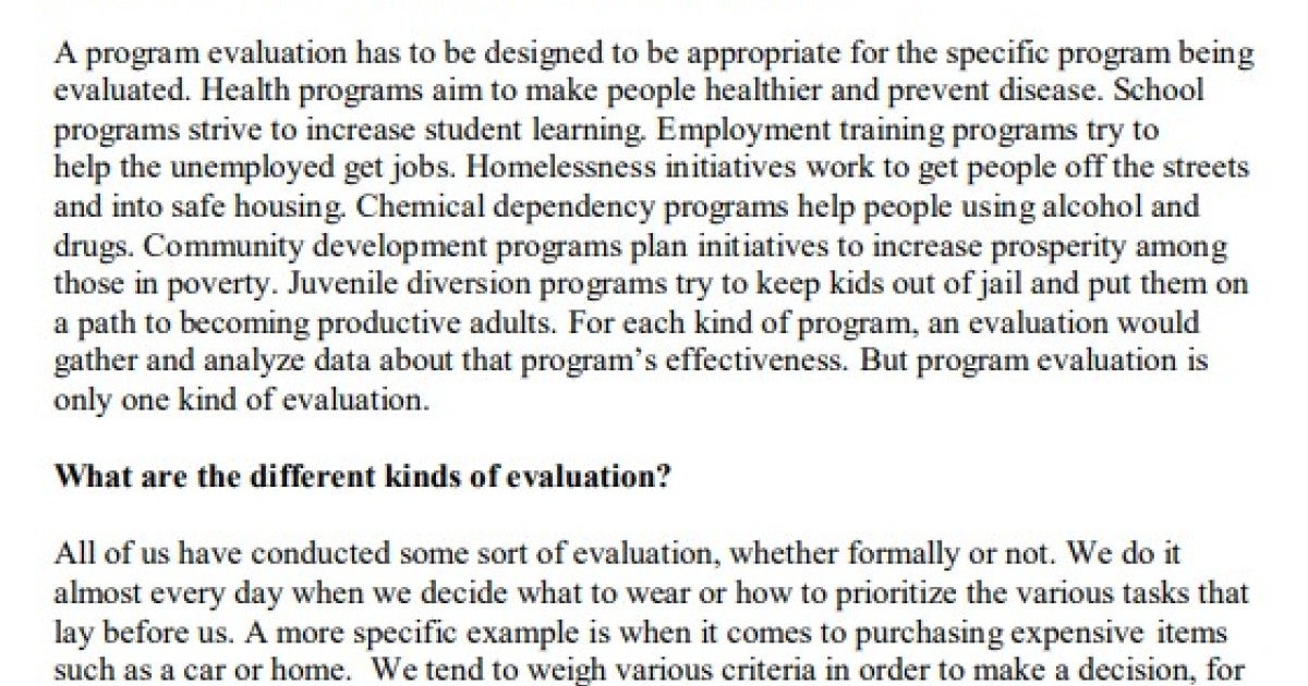 What are the different types of evaluation?